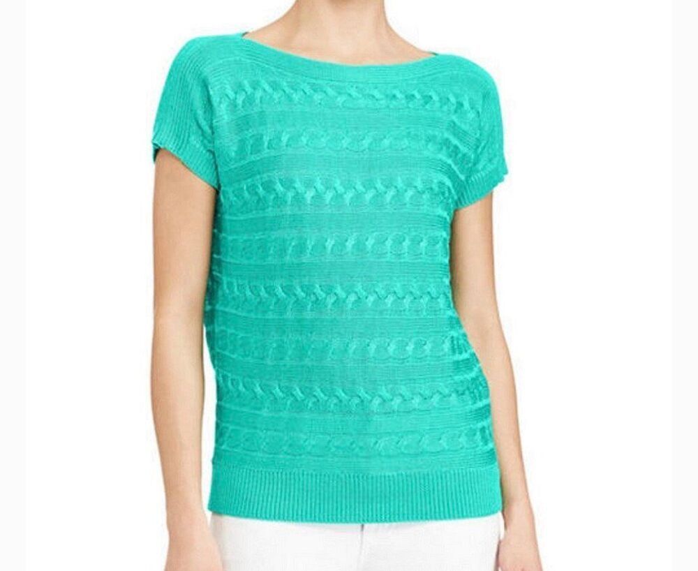 Lauren Ralph Lauren emerald green short sleeve cable knit sweater - PS